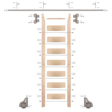 Ladder 8.06 Ft. Unfinish Maple Satin Nickel Rolling Kit With 8 Ft. Rail